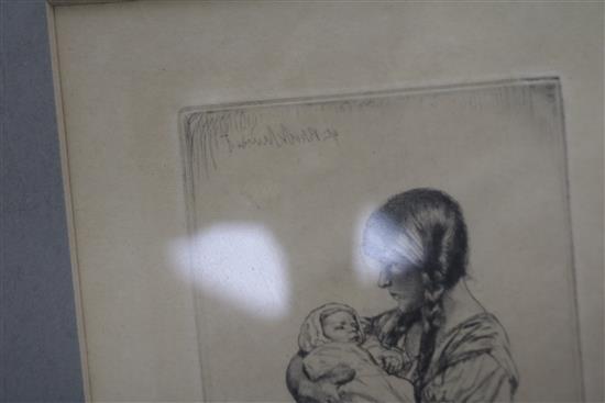 Sir Gerald Brockhurst, etching, The Two Melisandes, signed in pencil, 15 x 9cm